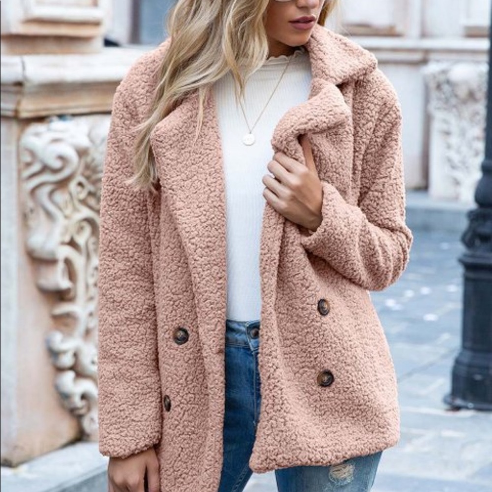 Pink plush peacoat